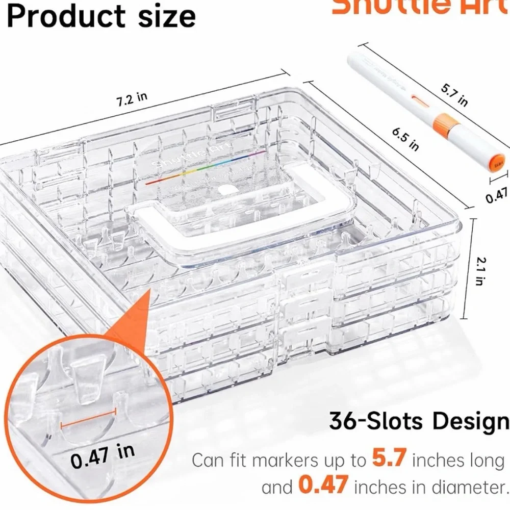 Shuttle Art Stackable Clear Marker Case - 3 layers, 36 marker slots. Like new.